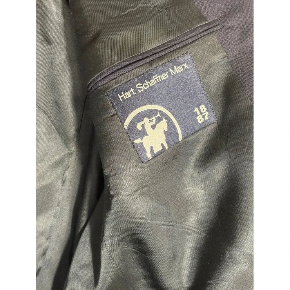 Hart Schaffner Marx‎ Navy Blazer Mens Gold Buttons Made USA Imported Fabric 44R